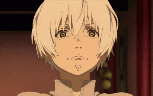 A Close Up Of A Cartoon Character With White Hair GIF