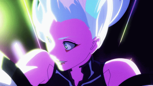 A Close Up Of A Cartoon Character With White Hair GIF