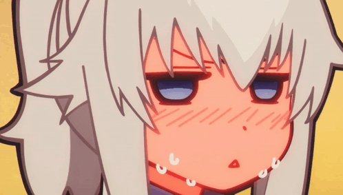 A Close Up Of A Cartoon Character With White Hair Making A Funny Face GIF