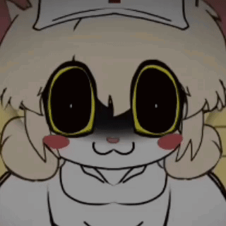 a close up of a cartoon character with yellow eyes and a hat on .