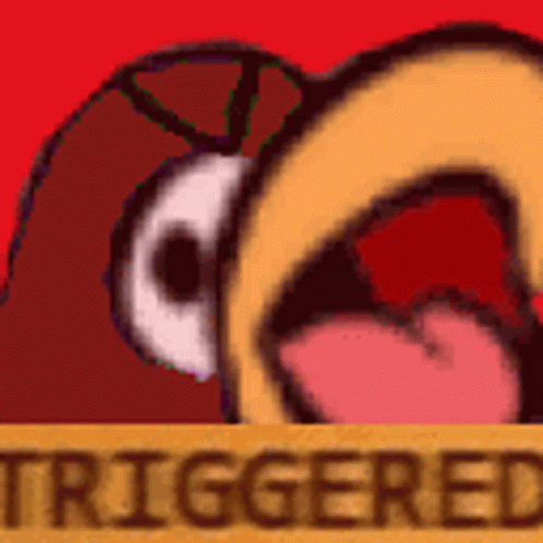 A Close Up Of A Cartoon Chicken With Its Mouth Open And The Word Triggered In The Corner . GIF