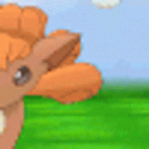 A Close Up Of A Cartoon Deer Standing In A Grassy Field . GIF