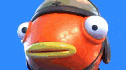 A Close Up Of A Cartoon Fish Wearing A Helmet Against A Blue Background . GIF
