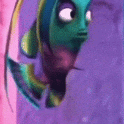 A Close Up Of A Cartoon Fish With A Purple Background . GIF