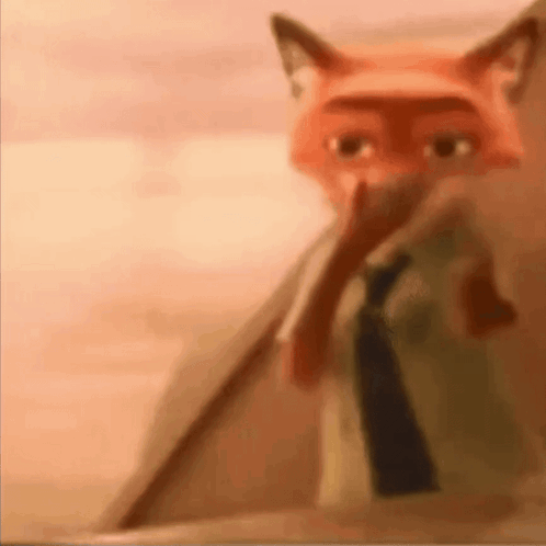 A Close Up Of A Cartoon Fox Covering His Mouth With His Hand GIF