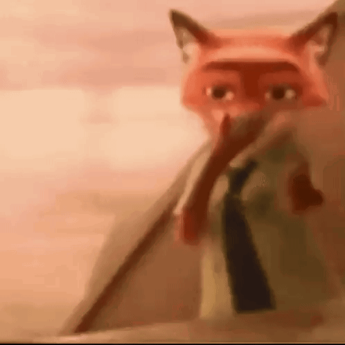 A Close Up Of A Cartoon Fox Holding A Stick In His Mouth . GIF