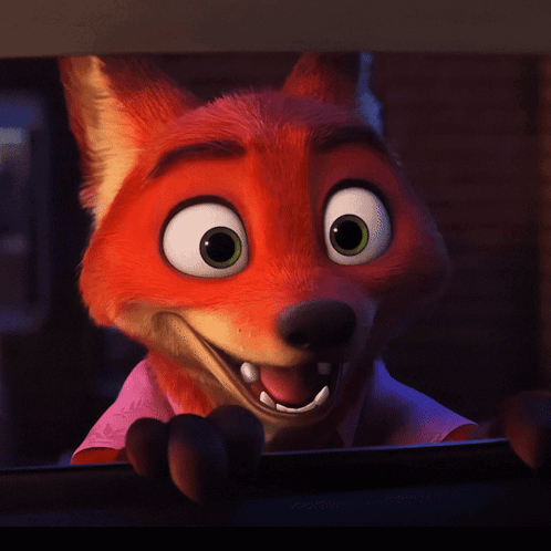 A Close Up Of A Cartoon Fox 'S Face GIF