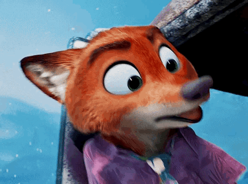 A Close Up Of A Cartoon Fox Wearing A Pink Shirt GIF