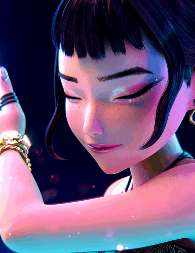 A Close Up Of A Cartoon Girl With Her Eyes Closed And A Bracelet On Her Wrist GIF