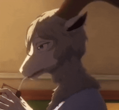 A Close Up Of A Cartoon Goat With Horns Eating A Sandwich . GIF