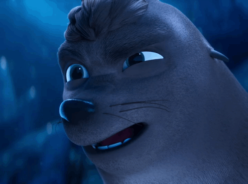 A Close Up Of A Cartoon Seal With A Blue Background GIF