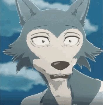 A Close Up Of A Cartoon Wolf With A Surprised Look On His Face . GIF