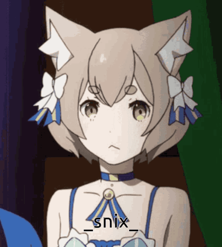 A Close Up Of A Cat Girl With The Word Snix On The Bottom GIF