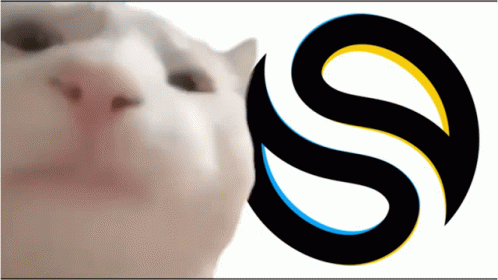 A Close Up Of A Cat 'S Face Next To A S Logo GIF