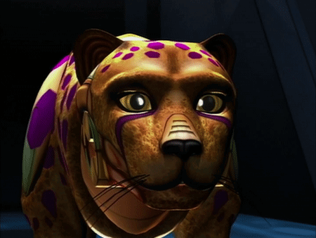 A Close Up Of A Cheetah With Purple Spots On Its Face GIF