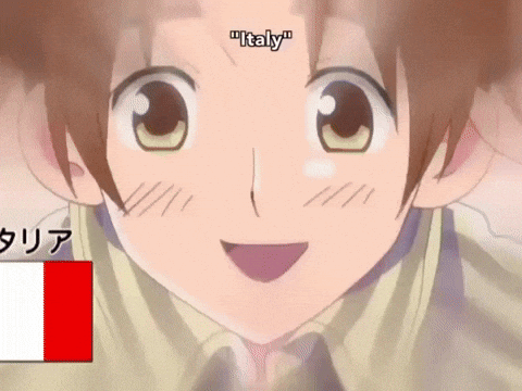 A Close Up Of A Child 'S Face With The Word " Italy " On It GIF