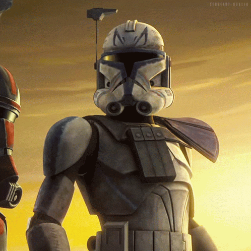 A Close Up Of A Clone Trooper With A Helmet On GIF