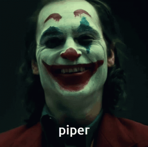 A Close Up Of A Clown 'S Face With The Word Piper On The Bottom GIF
