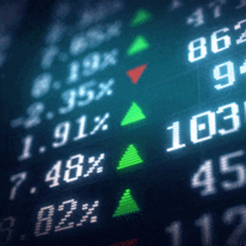 A Close Up Of A Computer Screen With Numbers And A Green Arrow Pointing Up GIF