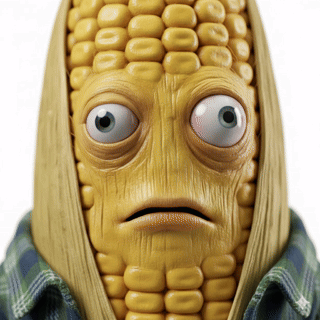 A Close Up Of A Corn On The Cob Making A Funny Face GIF
