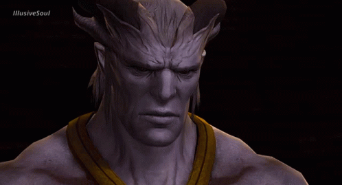 A Close Up Of A Demon 'S Face With Illusive Soul Written On The Bottom Right GIF