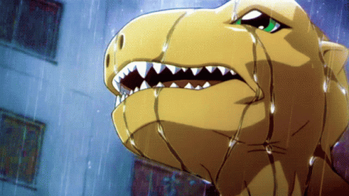 A Close Up Of A Dinosaur 'S Face With Water Dripping From Its Mouth GIF