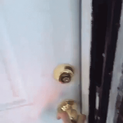 A Close Up Of A Door With A Gold Knob That Says ' O ' On It GIF