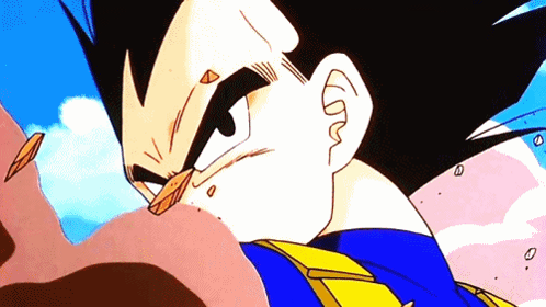 A Close Up Of A Dragon Ball Z Character 'S Face With A Blue Sky In The Background . GIF
