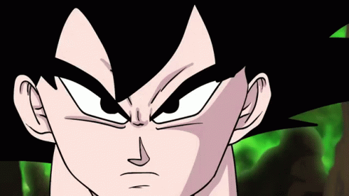 A Close Up Of A Dragon Ball Z Character 'S Face With A Green Background GIF
