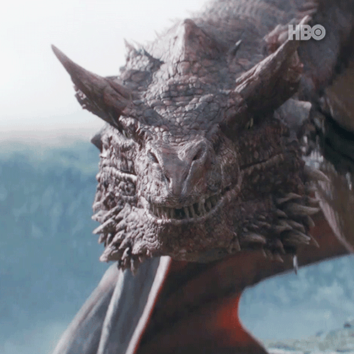 A Close Up Of A Dragon 'S Face With The Hbo Logo Visible GIF