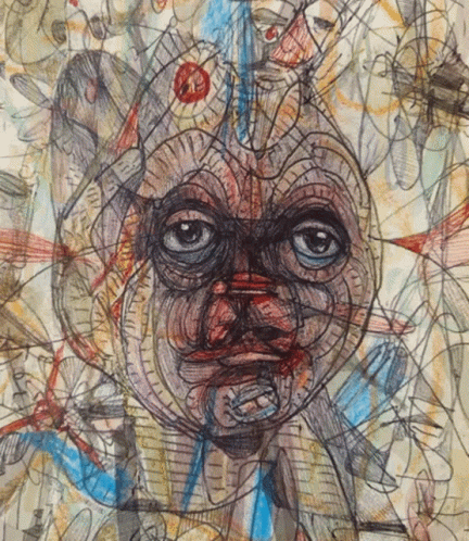 A Close Up Of A Drawing Of A Face With Glasses On It GIF