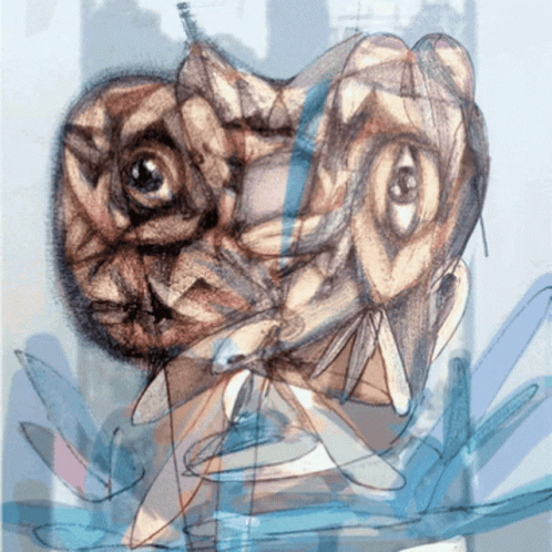 A Close Up Of A Drawing Of A Person 'S Face With A Blue Background GIF