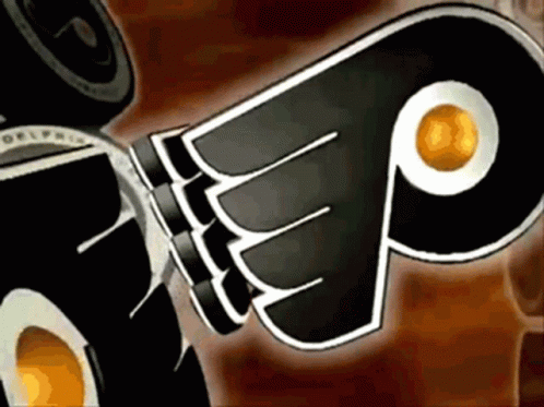 A Close Up Of A Flyers Logo With A Yellow Ball In The Middle GIF
