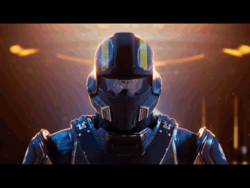 A Close Up Of A Futuristic Soldier 'S Face With A Helmet That Says ' A ' On It GIF