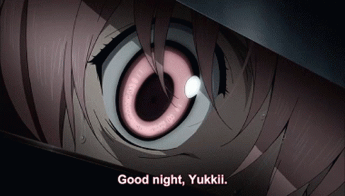 A Close Up Of A Girl 'S Eye With The Words " Good Night Yukkii " Below It GIF