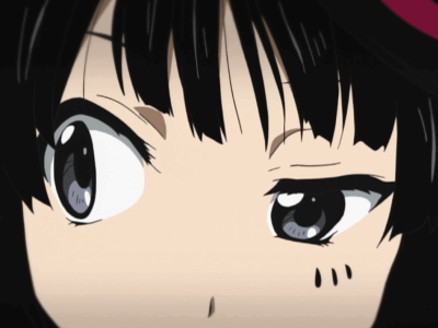 A Close Up Of A Girl 'S Eyes With A Red Bow GIF