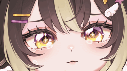 A Close Up Of A Girl 'S Eyes With A Star In The Middle GIF