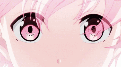 A Close Up Of A Girl 'S Eyes With Pink And Black GIF