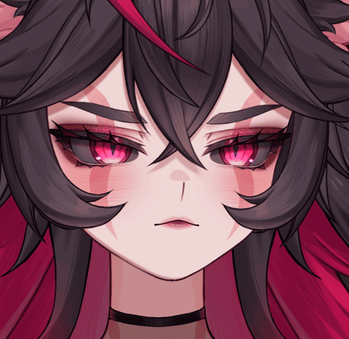 Close Up Of Girl's Face With Red Eyes And Choker GIF