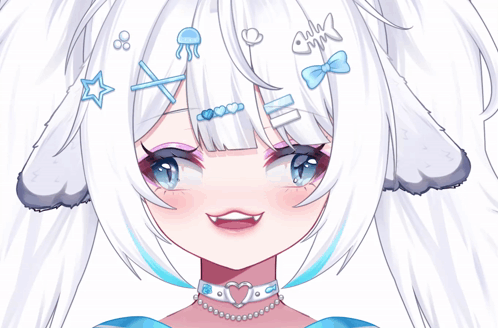 A Close Up Of A Girl 'S Face With A Choker Around Her Neck GIF