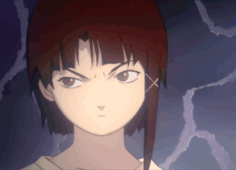 A Close Up Of A Girl 'S Face With A Lightning Bolt Behind Her GIF