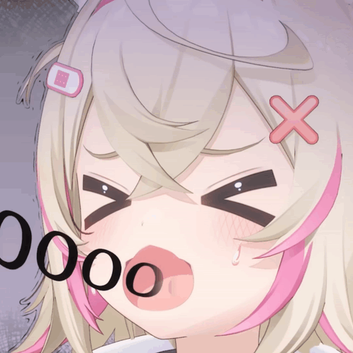 A Close Up Of A Girl 'S Face With A Red X On Her Hair GIF