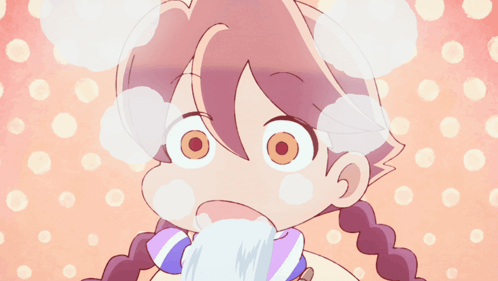 A Close Up Of A Girl 'S Face With Bubbles Coming Out Of Her Mouth GIF