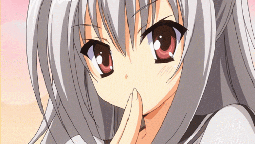 Girl's Face With Gray Hair And Red Eyes GIF