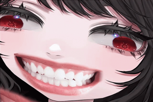 A Close Up Of A Girl 'S Face With Red Eyes GIF
