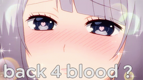 A Close Up Of A Girl 'S Face With The Words Back 4 Blood Below Her GIF