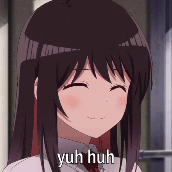 A Close Up Of A Girl 'S Face With The Words Yuh Huh Written Below Her GIF