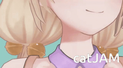 A Close Up Of A Girl 'S Neck With Catjam Written On The Bottom Right GIF