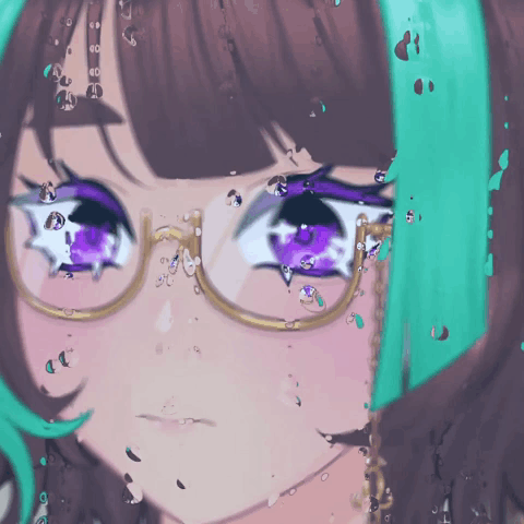 A Close Up Of A Girl Wearing Glasses And Purple Eyes GIF