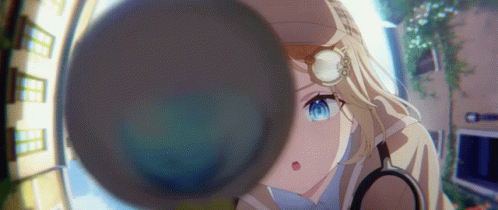 A Close Up Of A Girl With A Magnifying Glass GIF